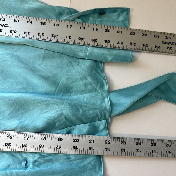 Linda Allard Ellen Tracy Womens Aqua Blue Career Blouse Top Neck Tie PS 4 Silk - Picture 8 of 8